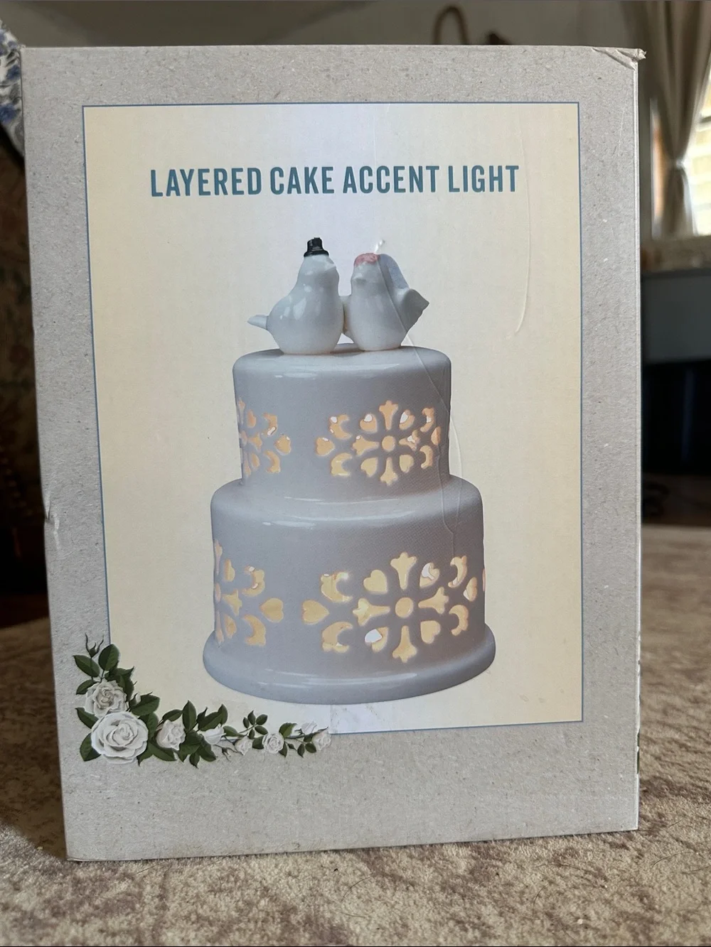 Cracker Barrel Layered Wedding Cake Accent Light Bride Groom Birds Ceramic w/box